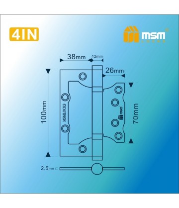 Петля MSM универсальная 100 мм (4IN) без врезки Матовая латунь (SB)