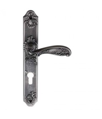 Ручка дверная на длинной планке ARCHIE GENESIS FLOR BL.SILVER CL, под евроцилиндр, черненое серебро