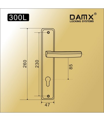 Ручка на планке дверная MSM на планке DAMX 300L Матовая латунь / Полированная латунь (SB/PB)