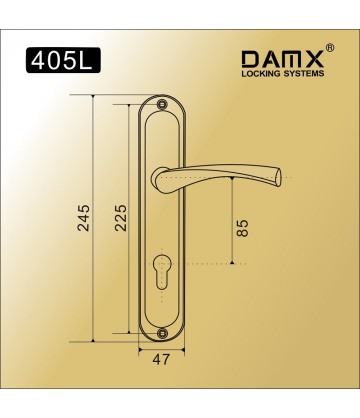 Ручка на планке дверная MSM на планке DAMX 405L Матовая латунь / Полированная латунь (SB/PB)