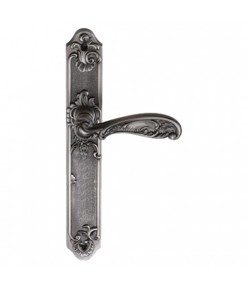 Ручка дверная на длинной планке ARCHIE GENESIS FLOR BL.SILVER PS черненое серебро