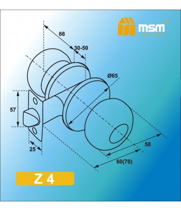 Ручка MSM защелка (шариковая) Z4 Полированная латунь (PB) Входная (R)