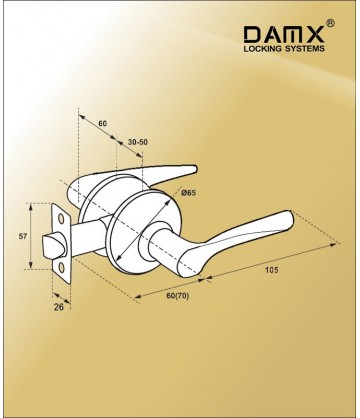 Ручка DAMX защелка (фалевая) Z405 Полированная латунь (PB) Входная (R)