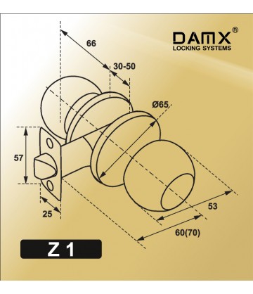 Ручка защелка (шариковая) DAMX Z1 Полированная латунь (PB) Межкомнатная (M)